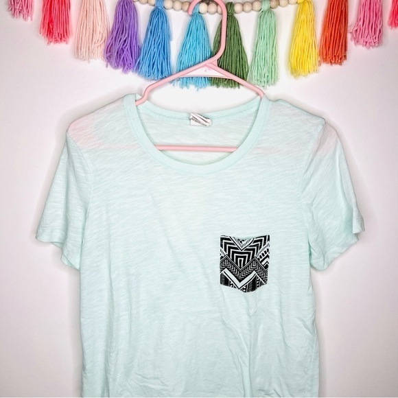 Pink Victoria’s Secret Pastel Mint Patterned Pocket Crewneck T-Shirt Size Small - Picture 3 of 12